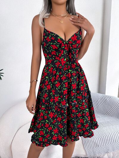 Printed Plunge Cap Sleeve Cami Dress