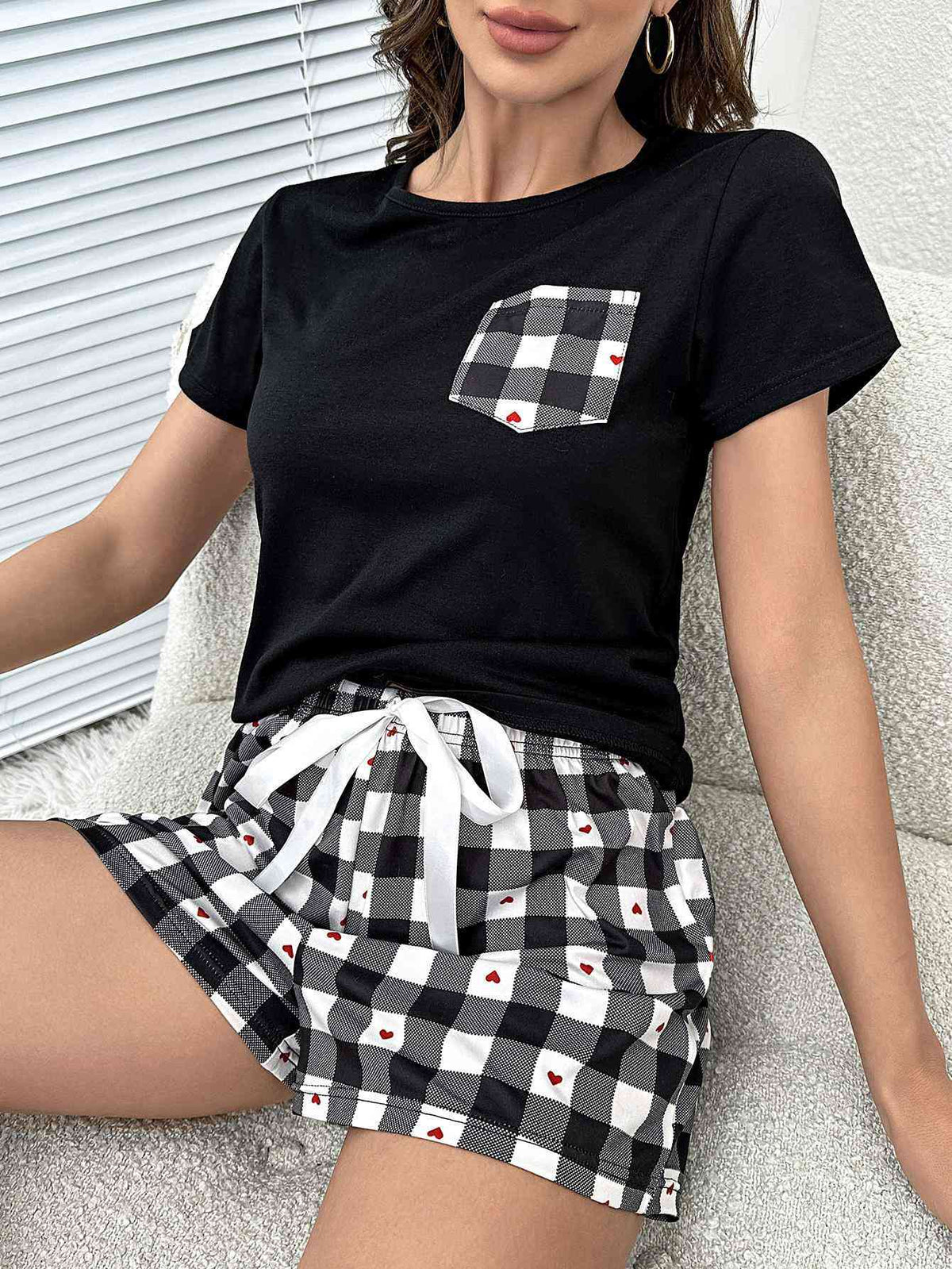 Plaid Heart Top and Shorts Lounge Sety