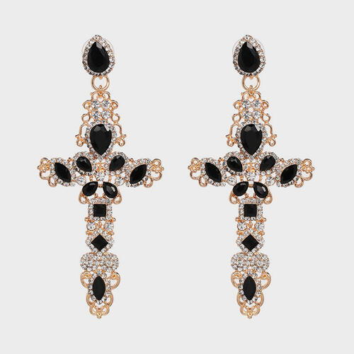 Rhinestone Alloy Cross Earrings