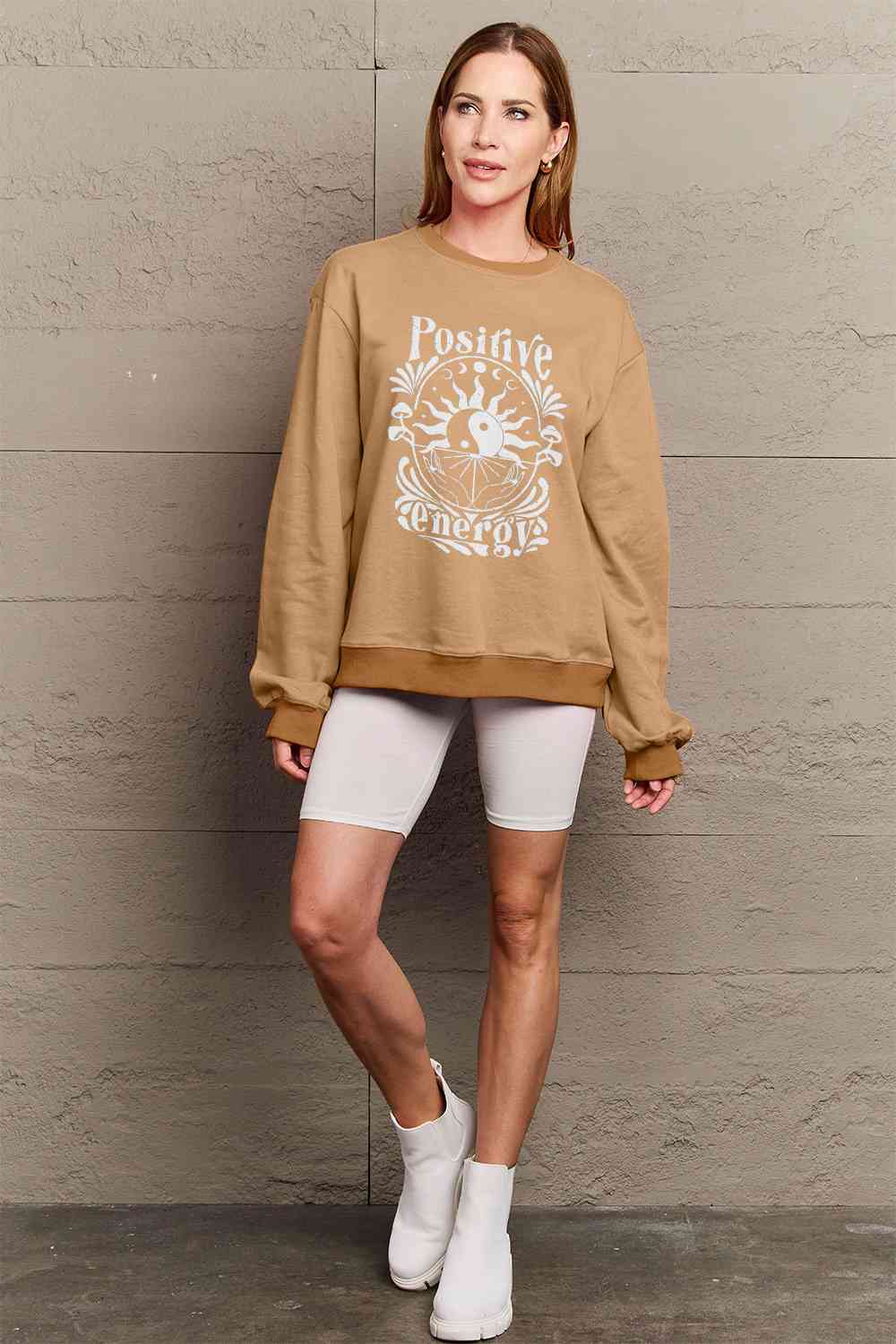 Simply Love Full Size POSITIVE ENERGY Graphic Sweatshirt