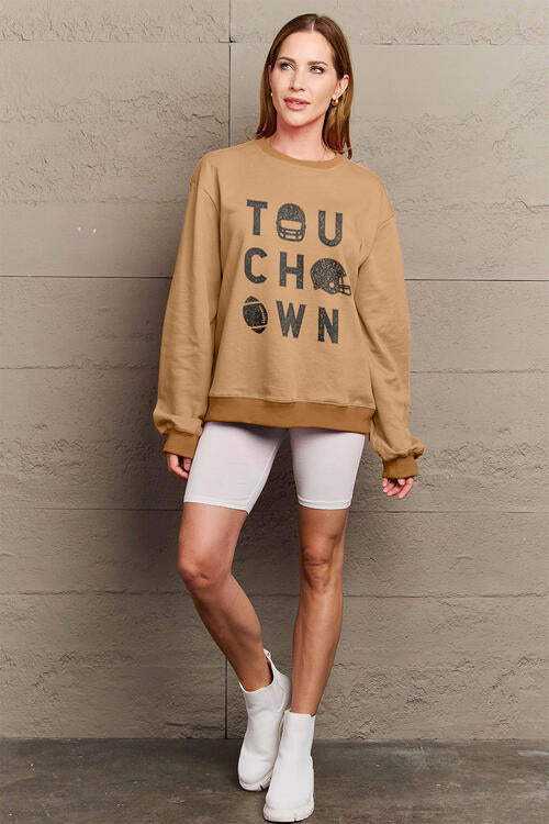 Simply Love Full Size TOUCHDOWN Long Sleeve Sweatshirt