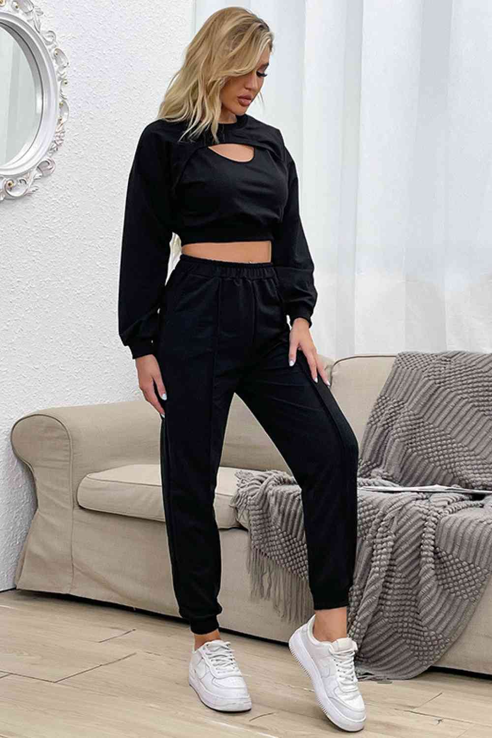 Cut Out Crop Top and Joggers Set