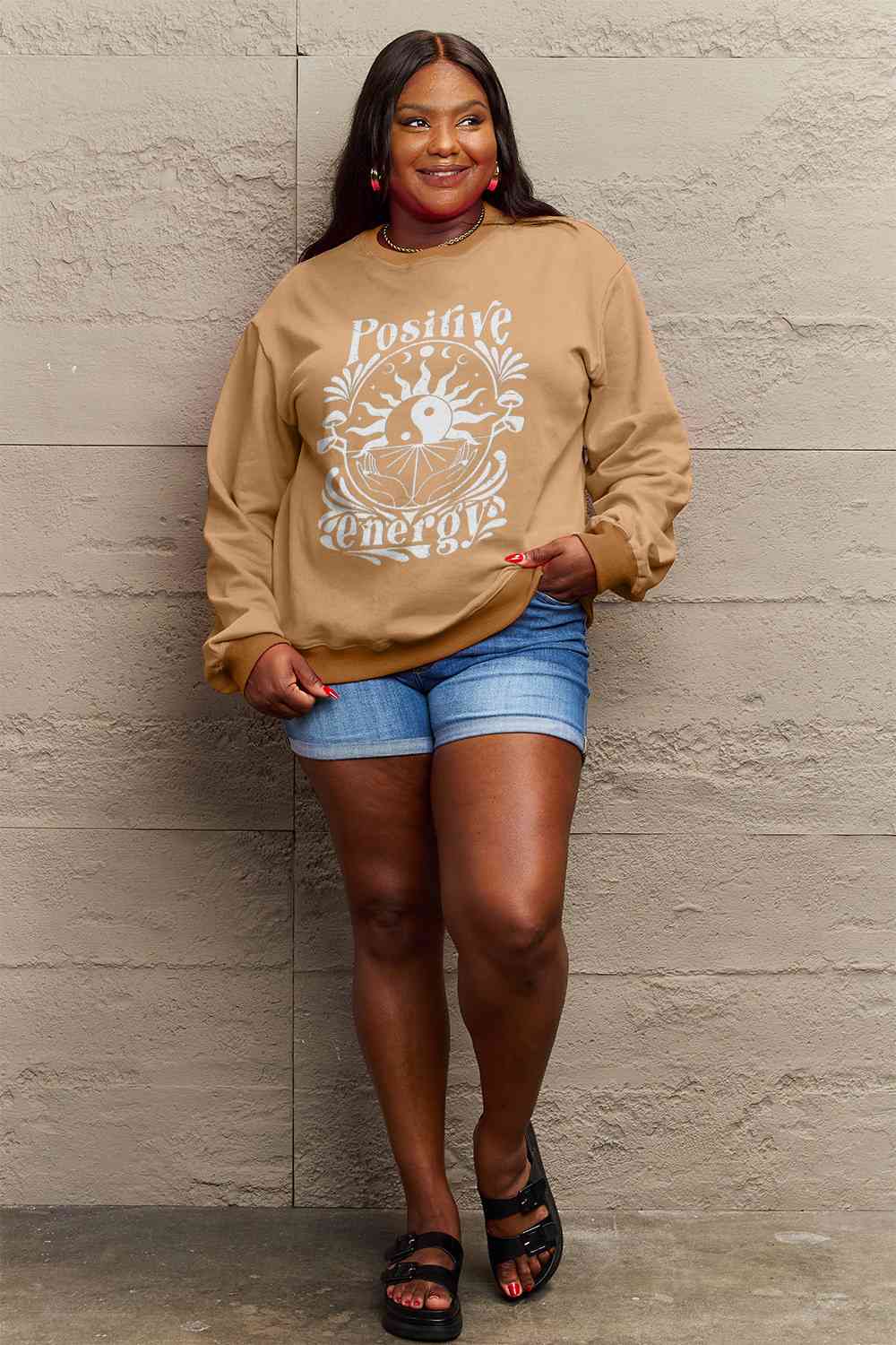 Simply Love Full Size POSITIVE ENERGY Graphic Sweatshirt