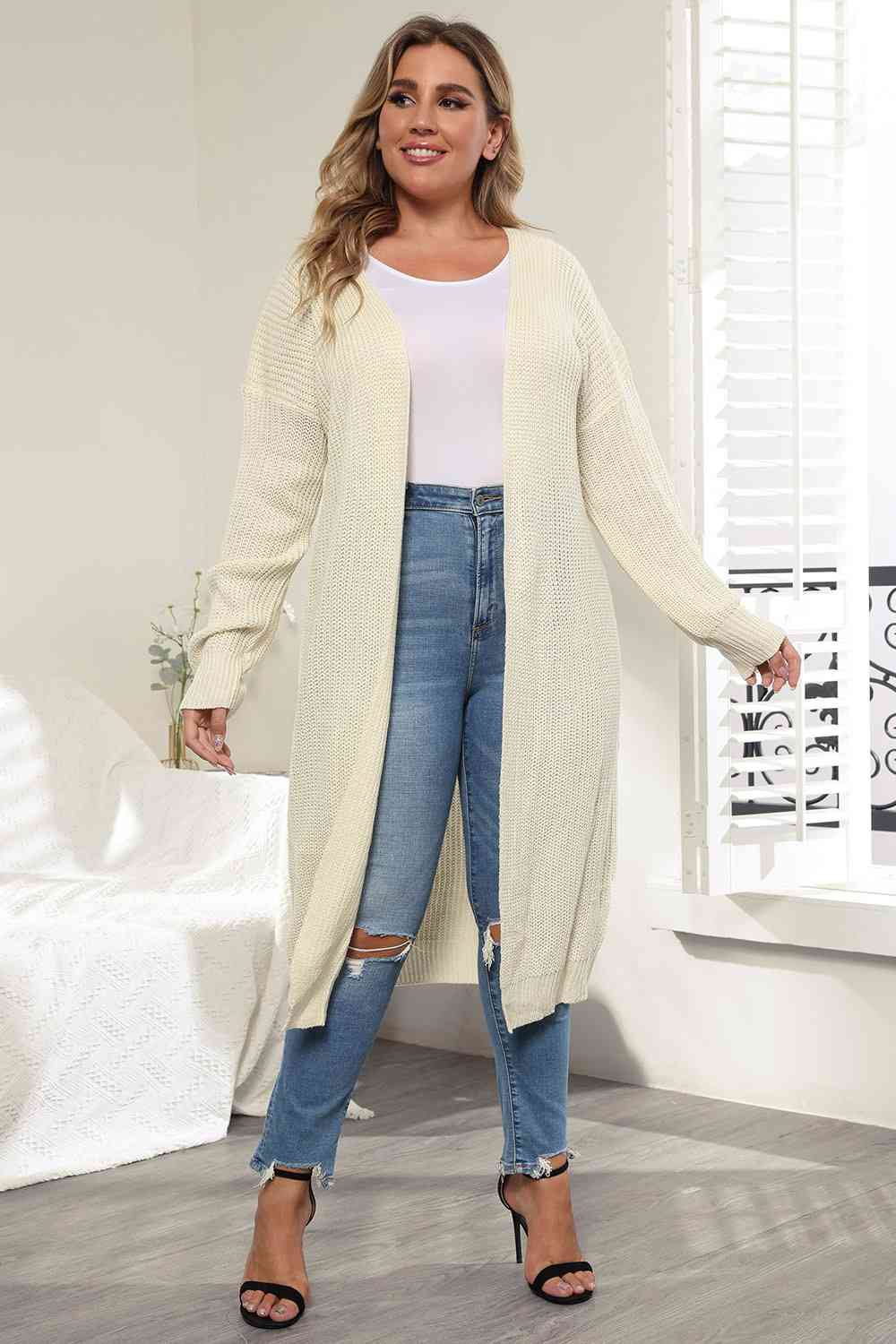 Plus Size Open Front Long Sleeve Cardigan