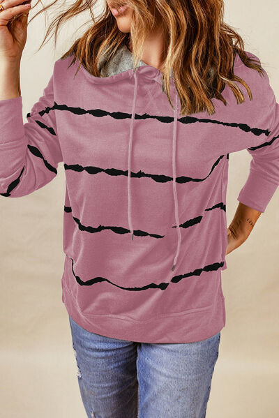 Drawstring Striped Dropped Shoulder Hoodie