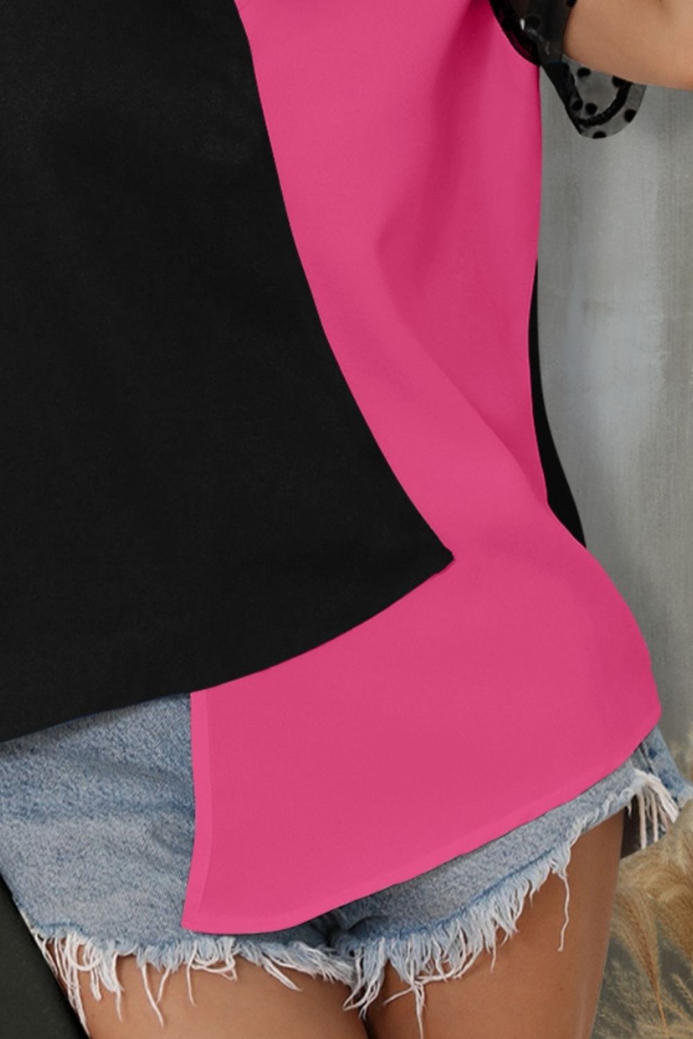 Color Block Notched Short Sleeve T-Shirt