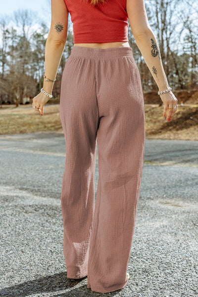 Texture Tied Wide Leg Pants