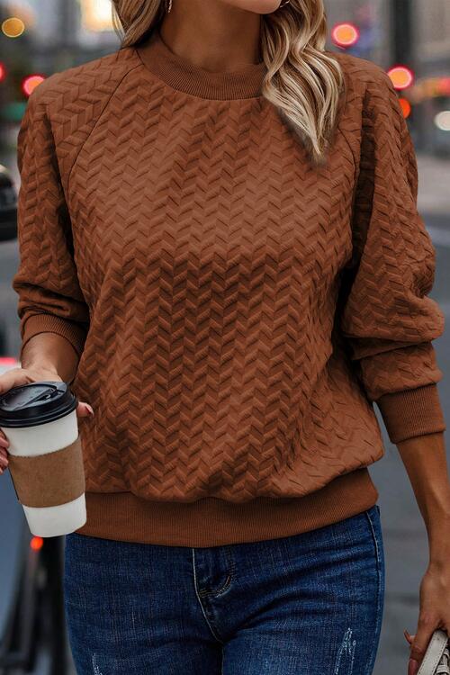 Texture Round Neck Long Sleeve Sweatshirt