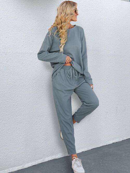 Round Neck Top and Drawstring Pants Set