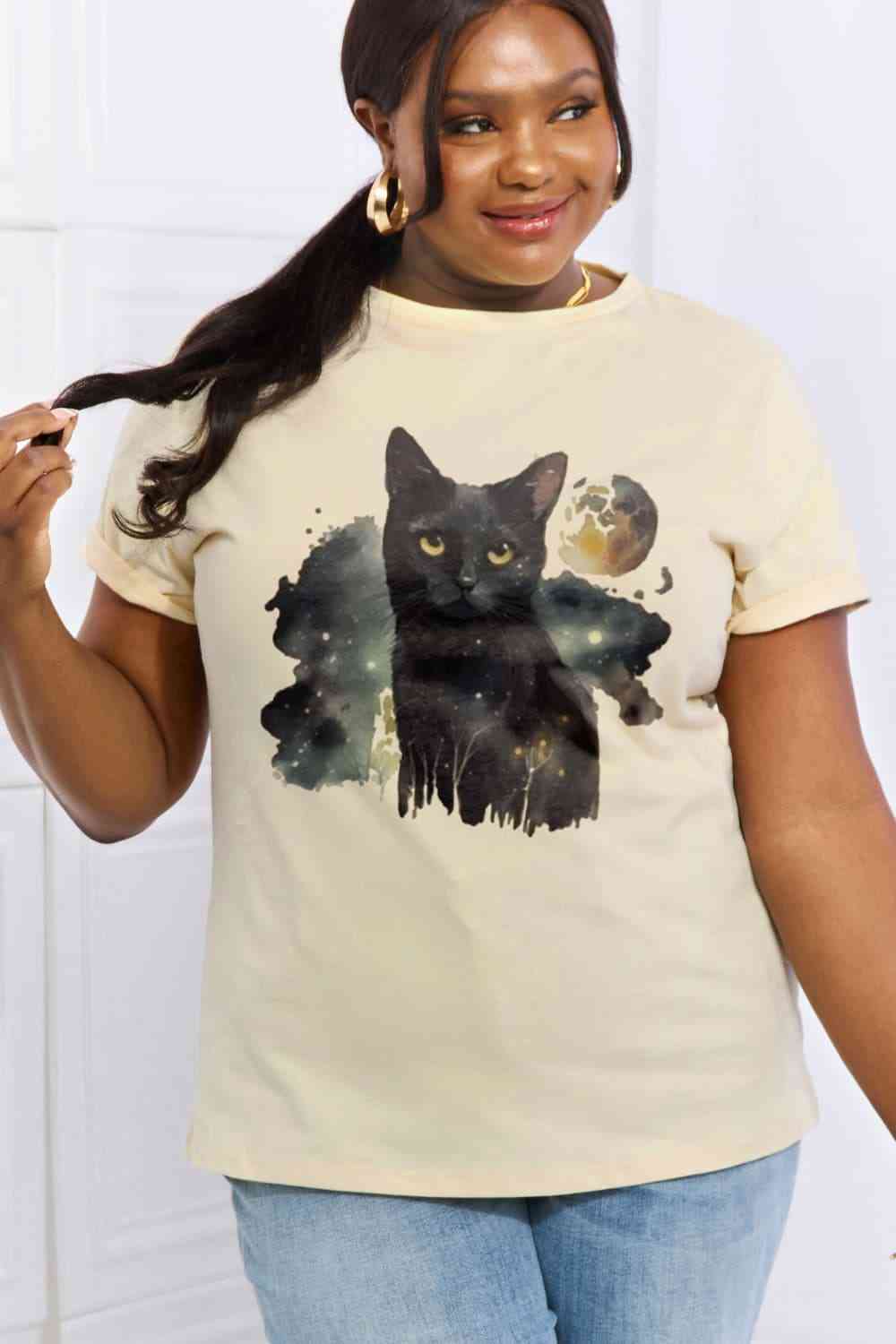 Simply Love Full Size Black Cat Graphic Cotton Tee