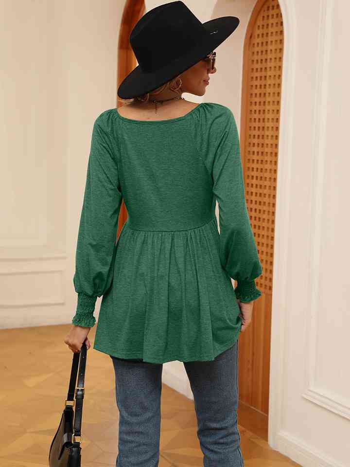 V-Neck Lantern Sleeve Blouse