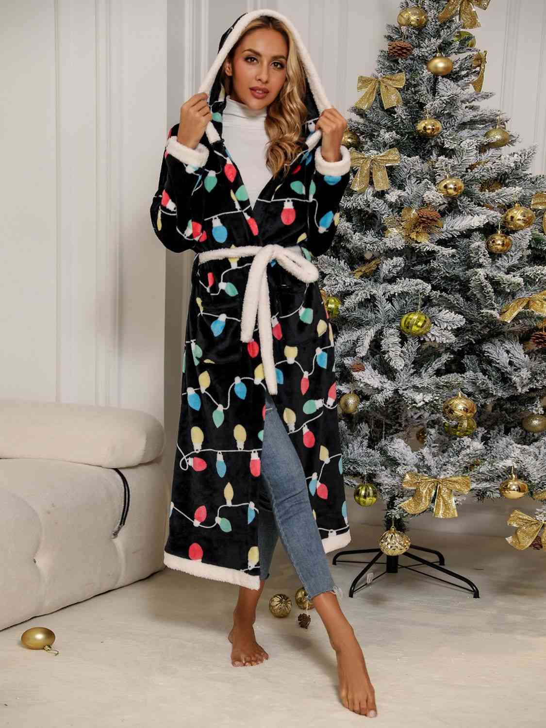 Tie Waist Hooded Robe