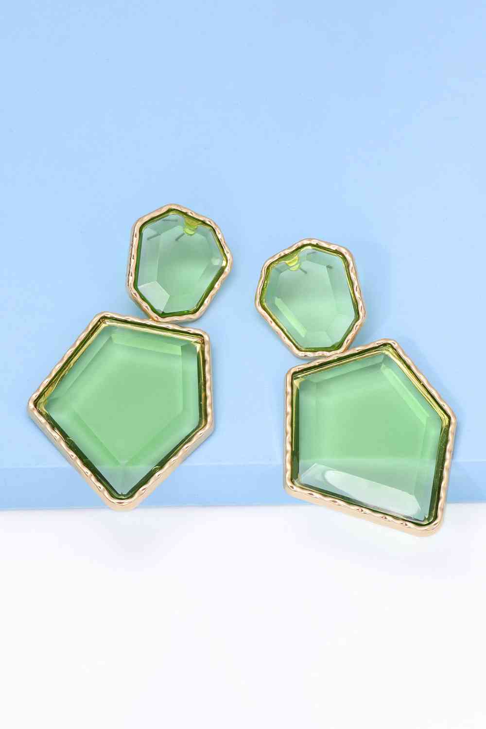 Geometrical Shape Zinc Alloy Frame Resin Dangle Earrings