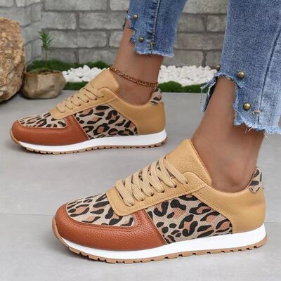 Tied Printed PU Leather Athletic Sneakers