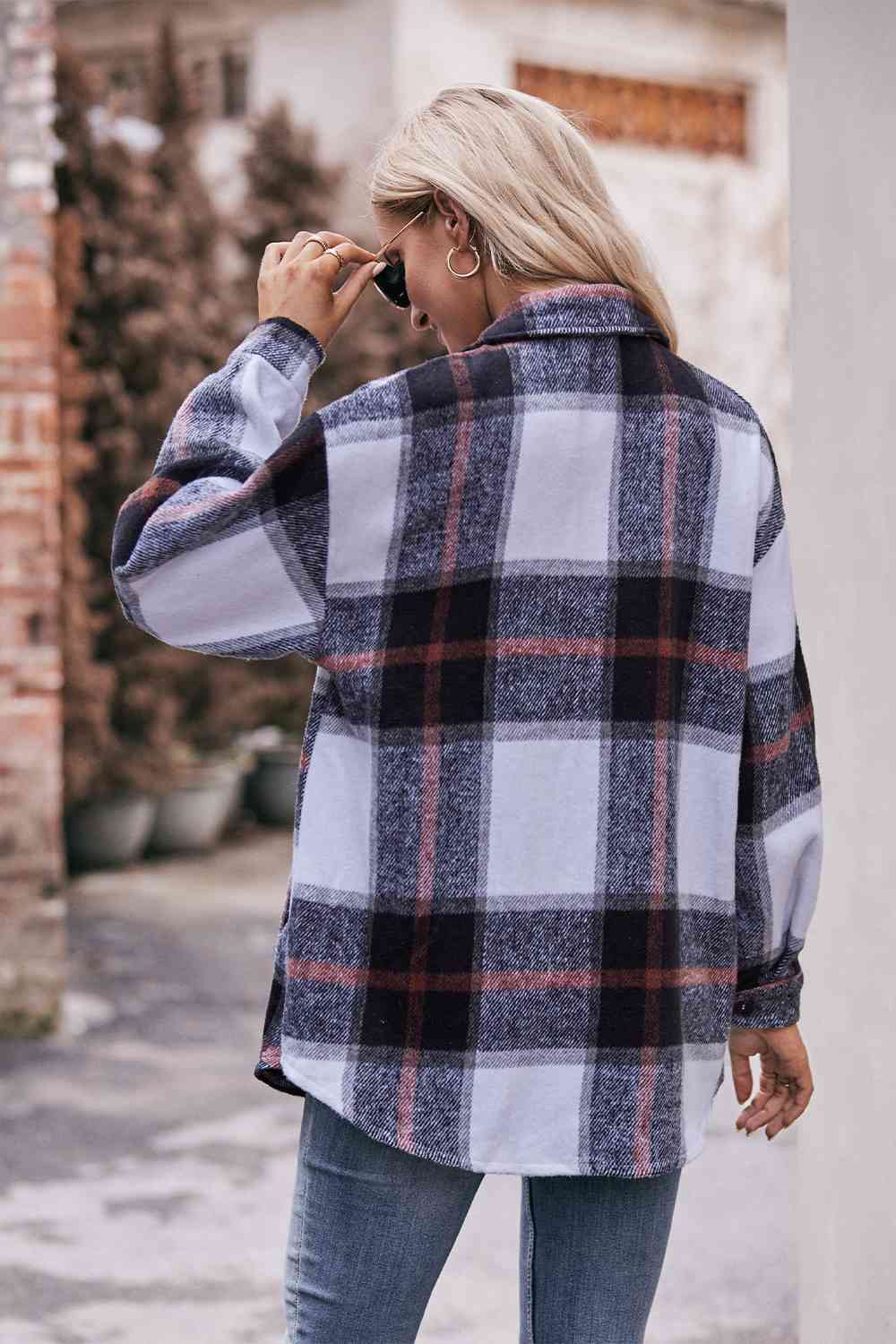 Plaid Long Sleeve Shirt Jacket with Pockets