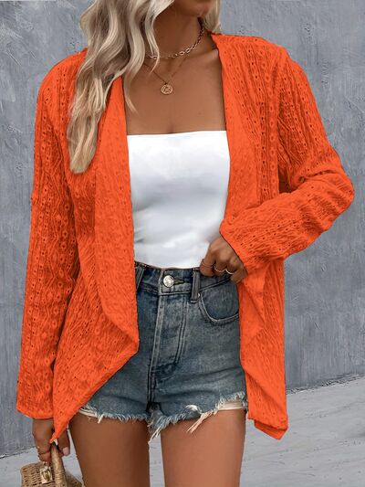 Eyelet Roll-Tab Sleeve Cardigan