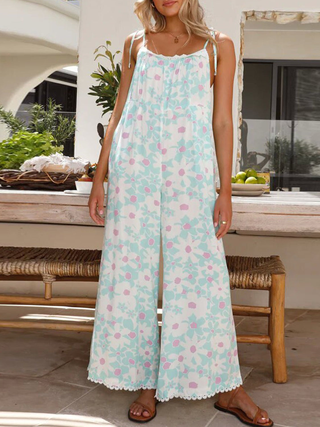 Printed Wide Leg Jumpsuit with Pockets