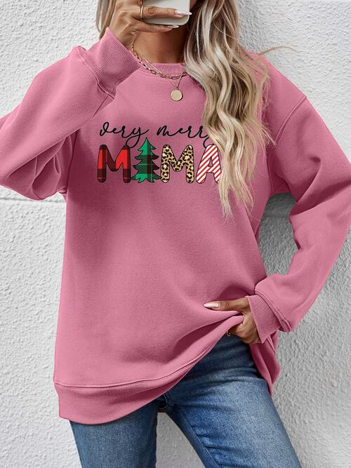 Letter Graphic Round Neck Long Sleeve Sweatshirt