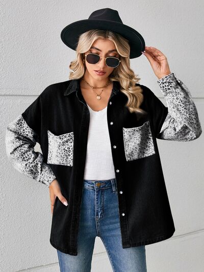 Leopard Button Up Denim Jacket