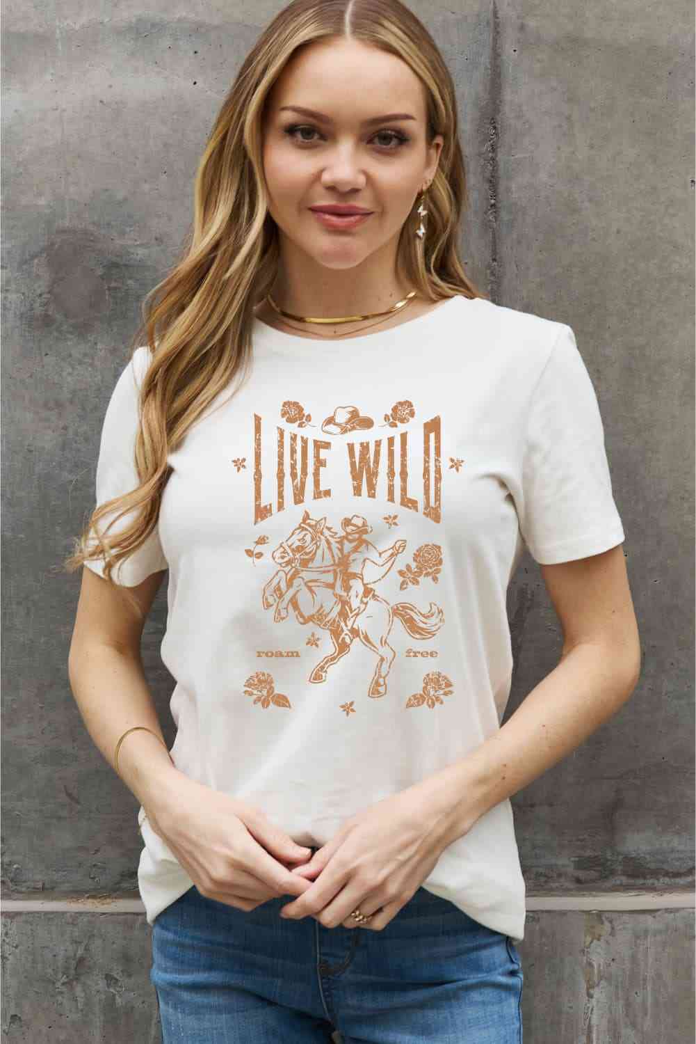 Simply Love Simply Love Full Size LIVE WILD ROAM FREE Graphic Cotton Tee