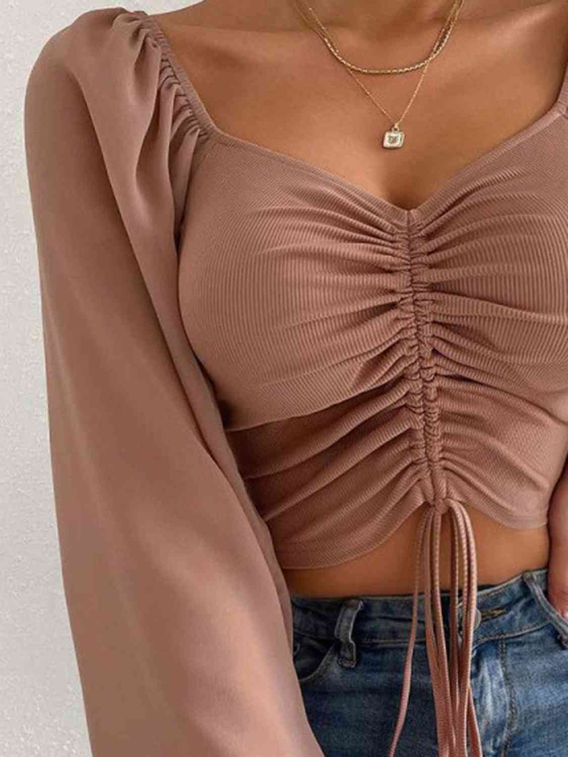 Drawstring Sweetheart Neck Cropped Top