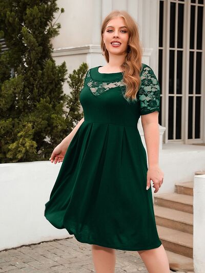 Plus Size Ruched Round Neck Short Sleeve Dress