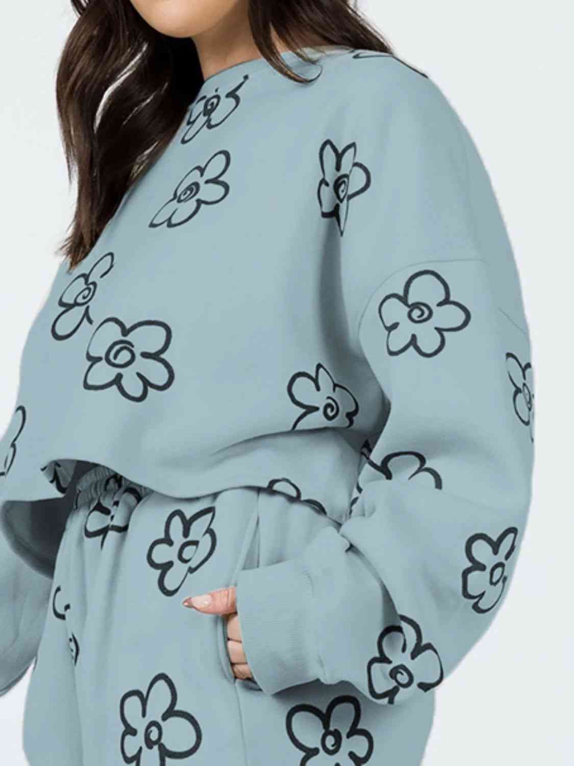 Floral Dropped Shoulder Sweatshirt and Shorts Set