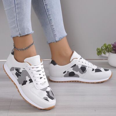 Tied Printed PU Leather Athletic Sneakers