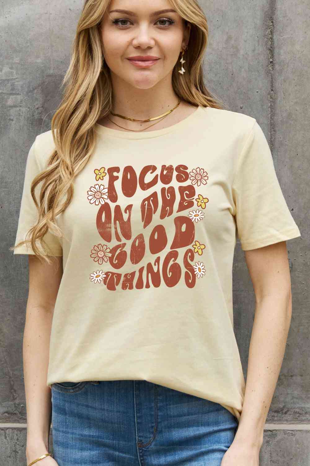 Simply Love Full Size FOCUS ON THE GOOD THINGS Graphic Cotton Tee