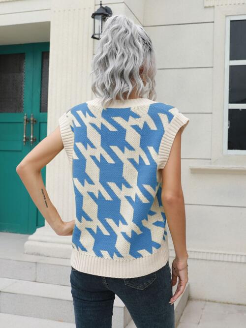 Houndstooth V-Neck Sweater Vest