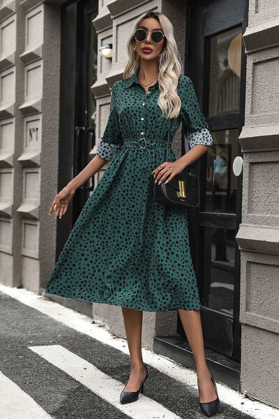 Polka Dot Tied Button Up Dress