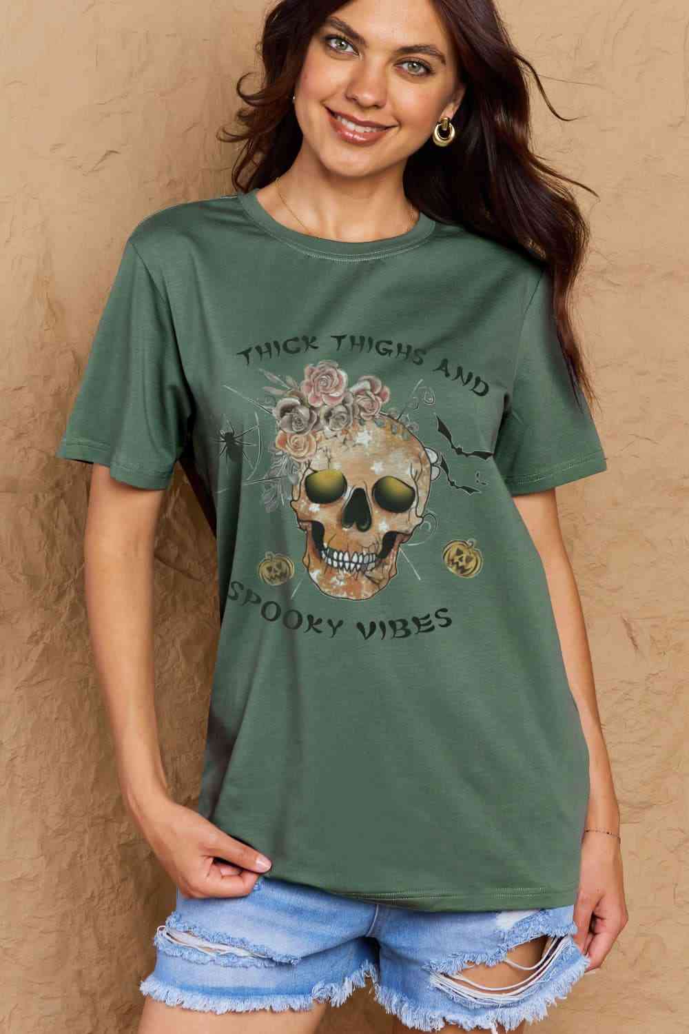 Simply Love Full Size THICK THIGHS AND SPOOKY VIBES Graphic Cotton T-Shirt