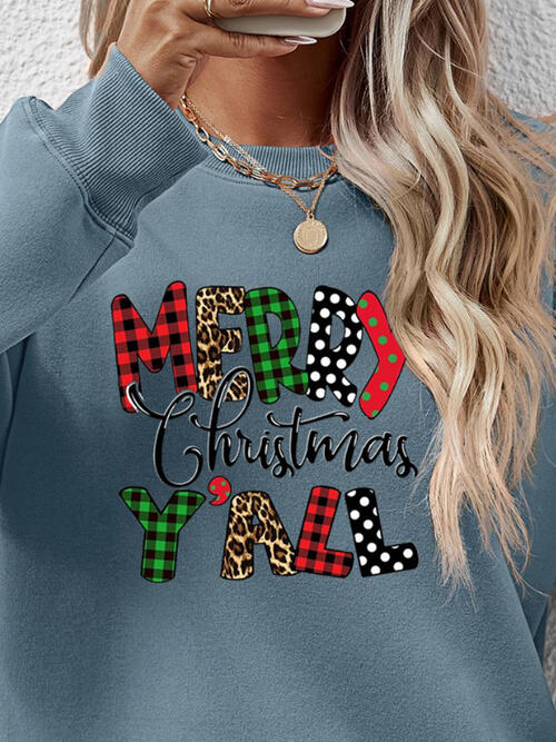 Letter Graphic Round Neck Long Sleeve Sweatshirt