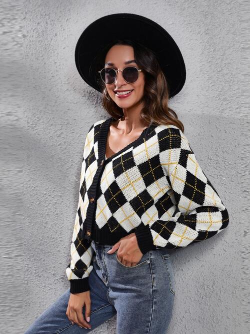 Geometric Button Up Long Sleeve Cardigan