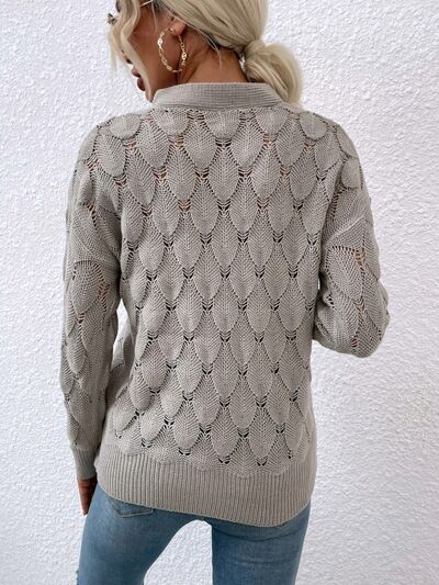 Openwork Cutout Dropped Shoulder Sweater