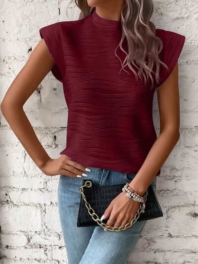 Mock Neck Cap Sleeve T-Shirt