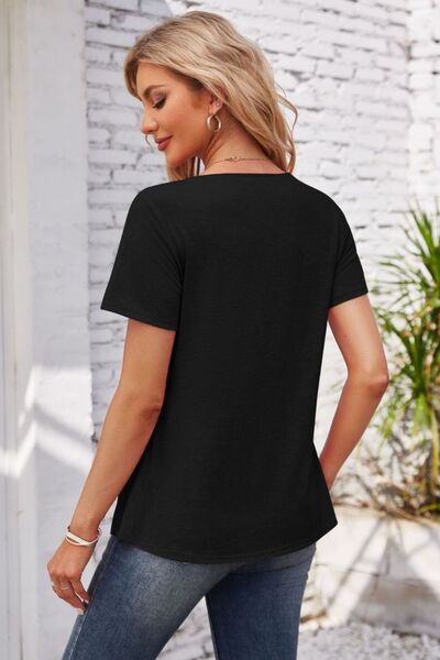 Decorative Button Scoop Neck T-Shirt