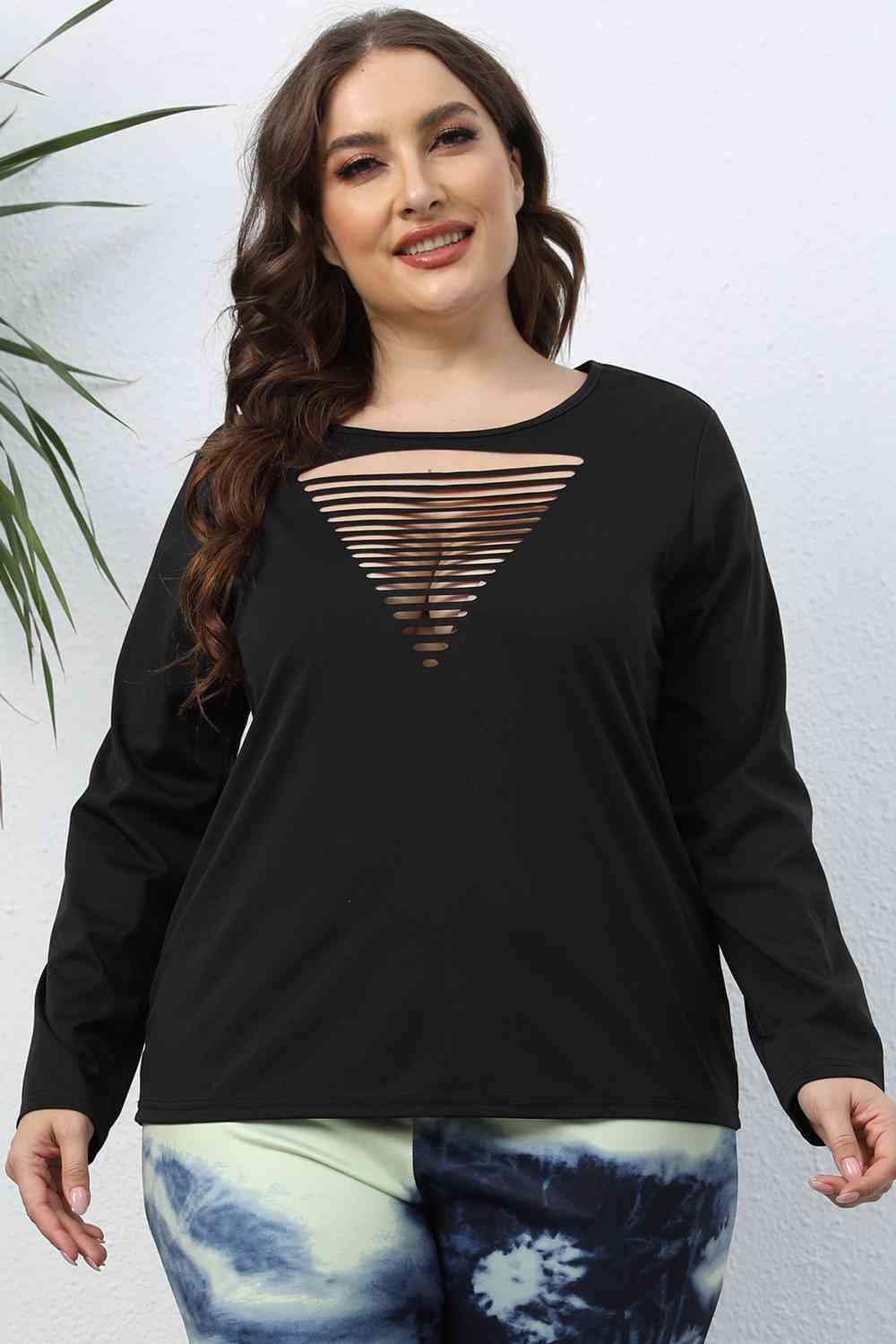 Plus Size Cutout Front Long Sleeve T-Shirt