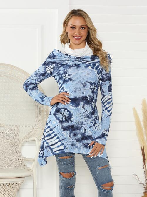 Printed Raglan Sleeve Mock Neck T-Shirt