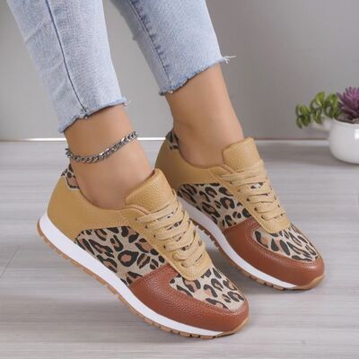 Tied Printed PU Leather Athletic Sneakers