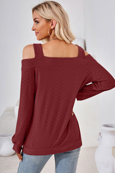 Cutout Square Neck Cold Shoulder T-Shirt