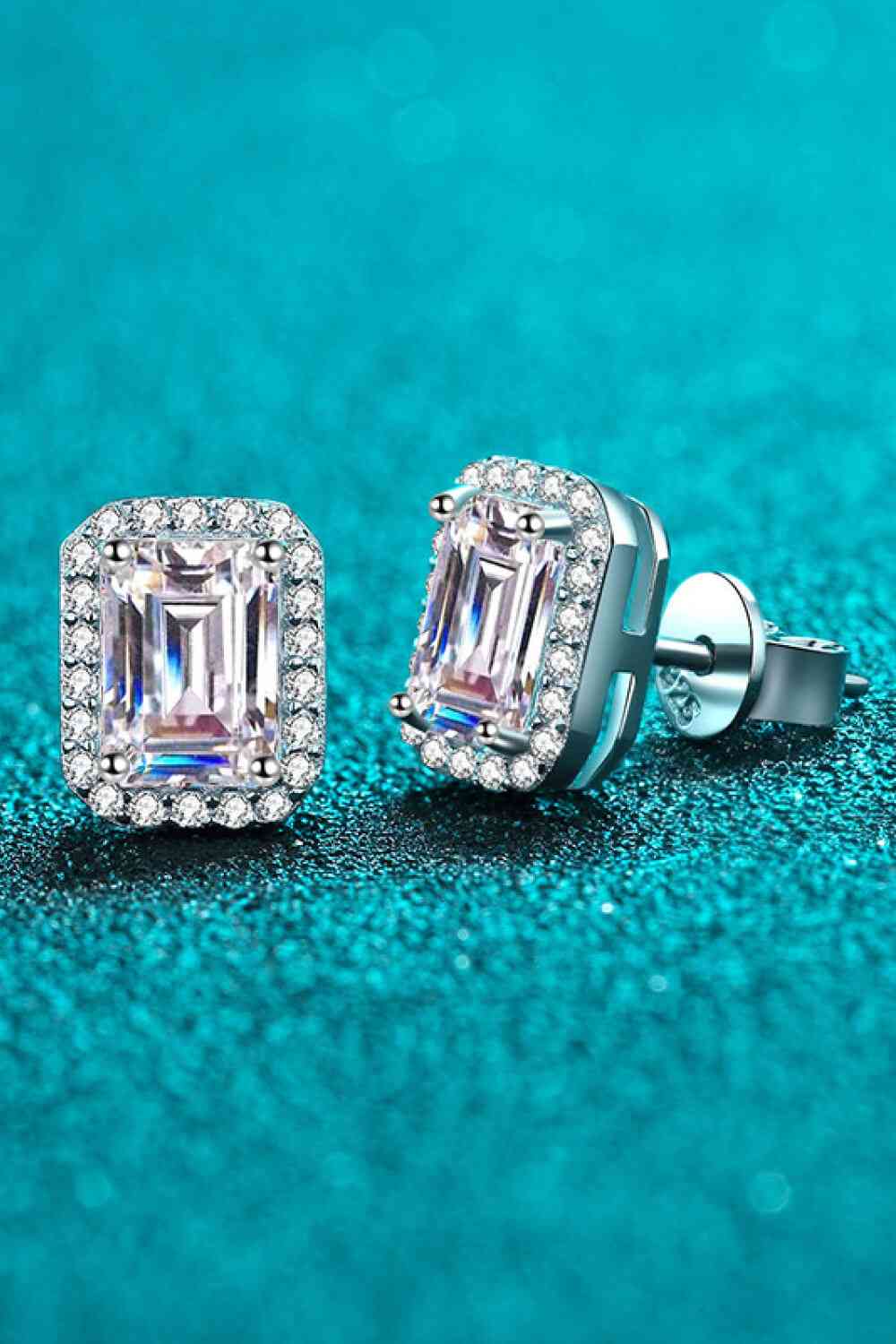 Adored 1 Carat Moissanite Rhodium-Plated Square Stud Earrings