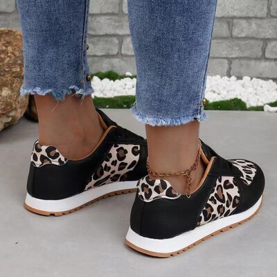 Tied Printed PU Leather Athletic Sneakers