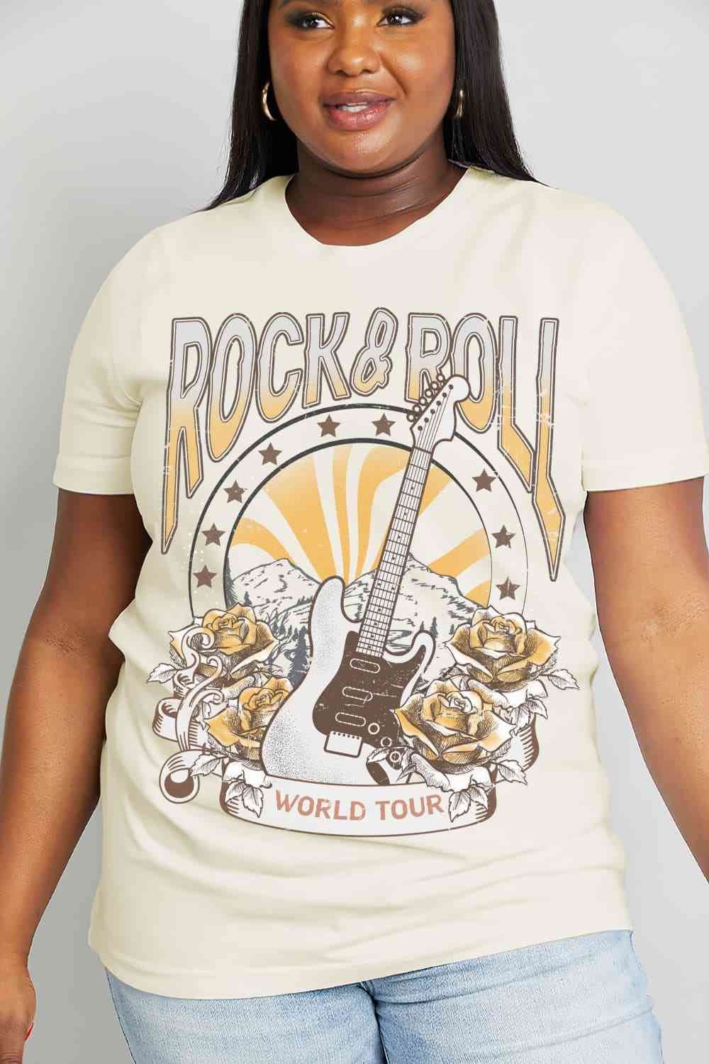 Simply Love Simply Love Full Size ROCK & ROLL WORLD TOUR Graphic Cotton Tee