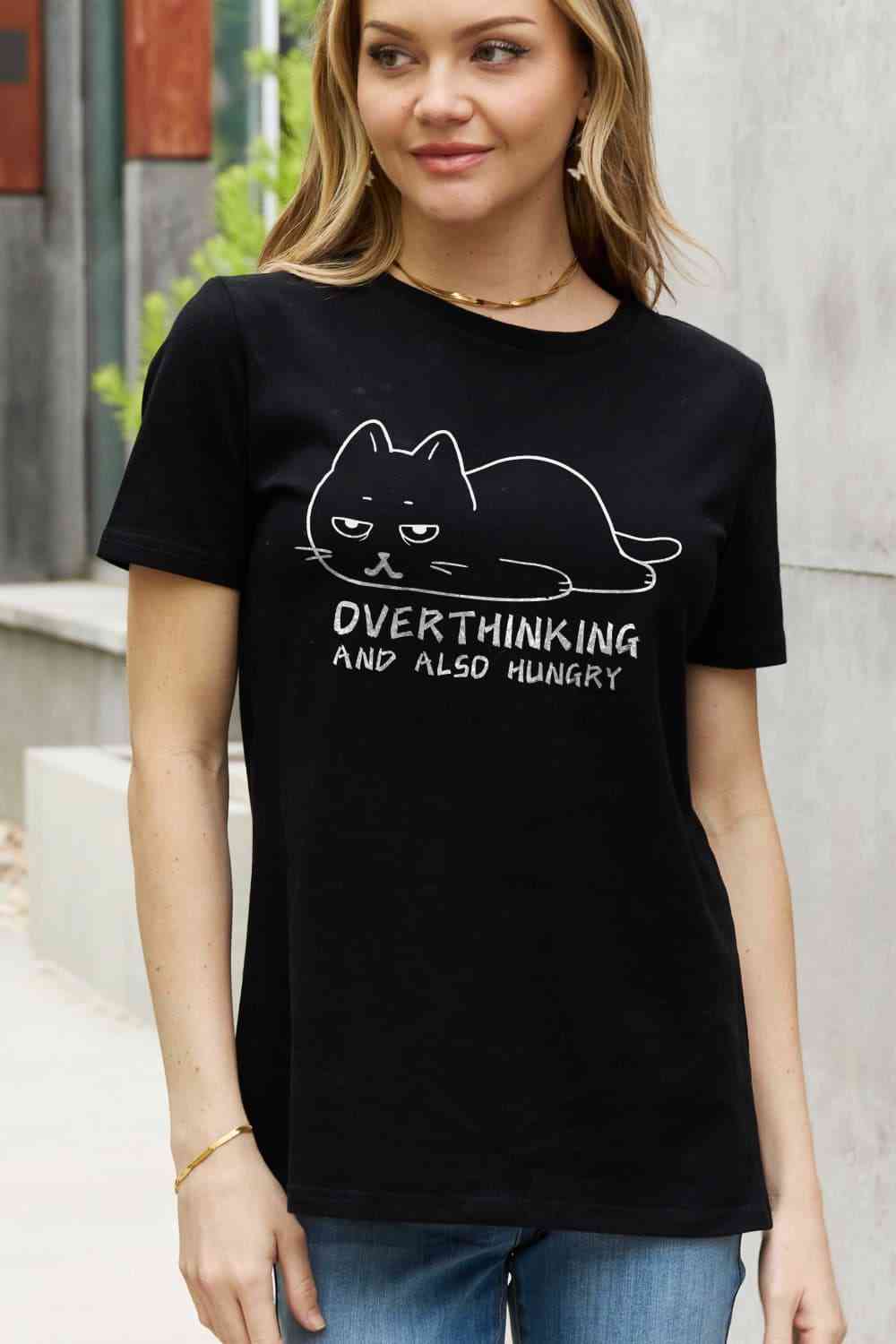 Simply Love Full Size OVERTHINKING AND ALSO HUNGRY Graphic Cotton Tee