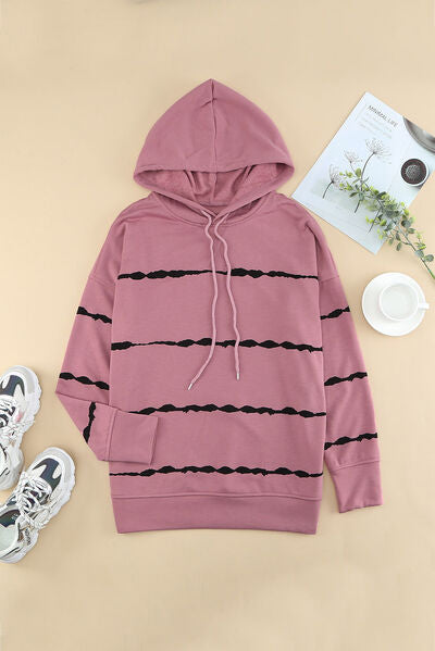 Drawstring Striped Dropped Shoulder Hoodie