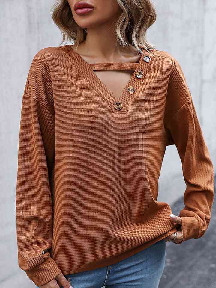 Decorative Button Drop Shoulder Top