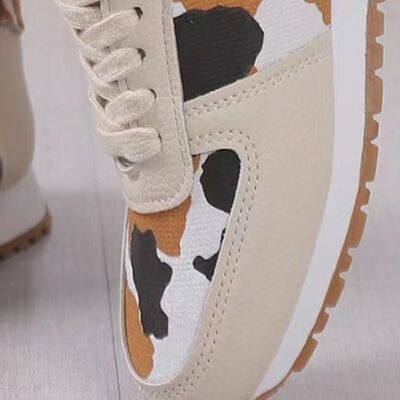 Tied Printed PU Leather Athletic Sneakers