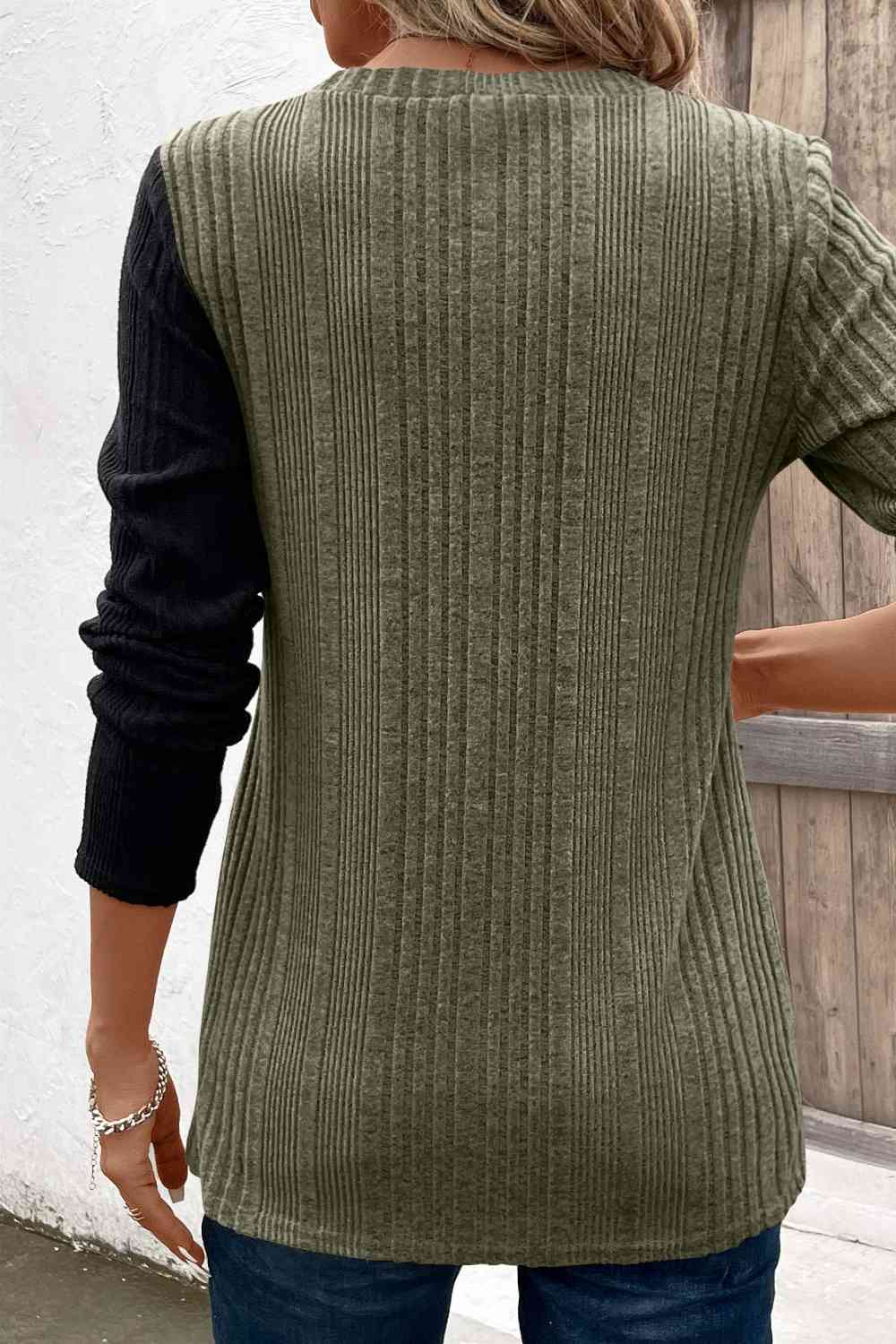 Contrast Long Sleeve Knit Top