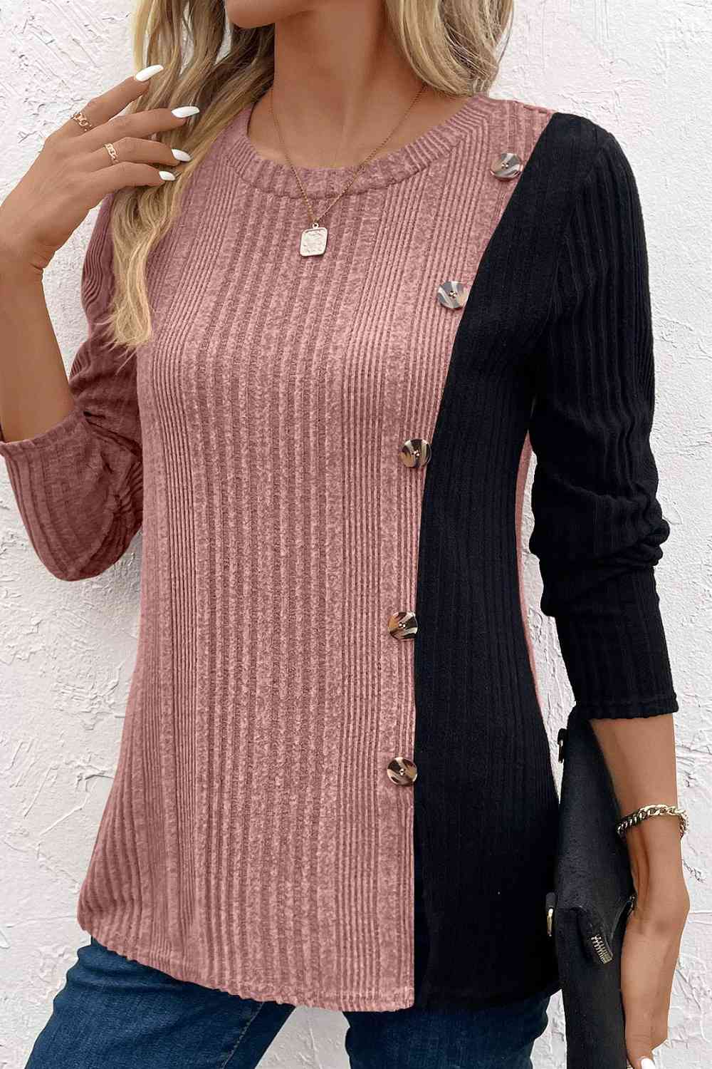 Contrast Long Sleeve Knit Top